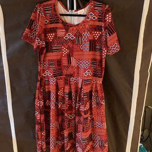 EUC LuLaRoe Amelia Dress - 3XL Red Geometric